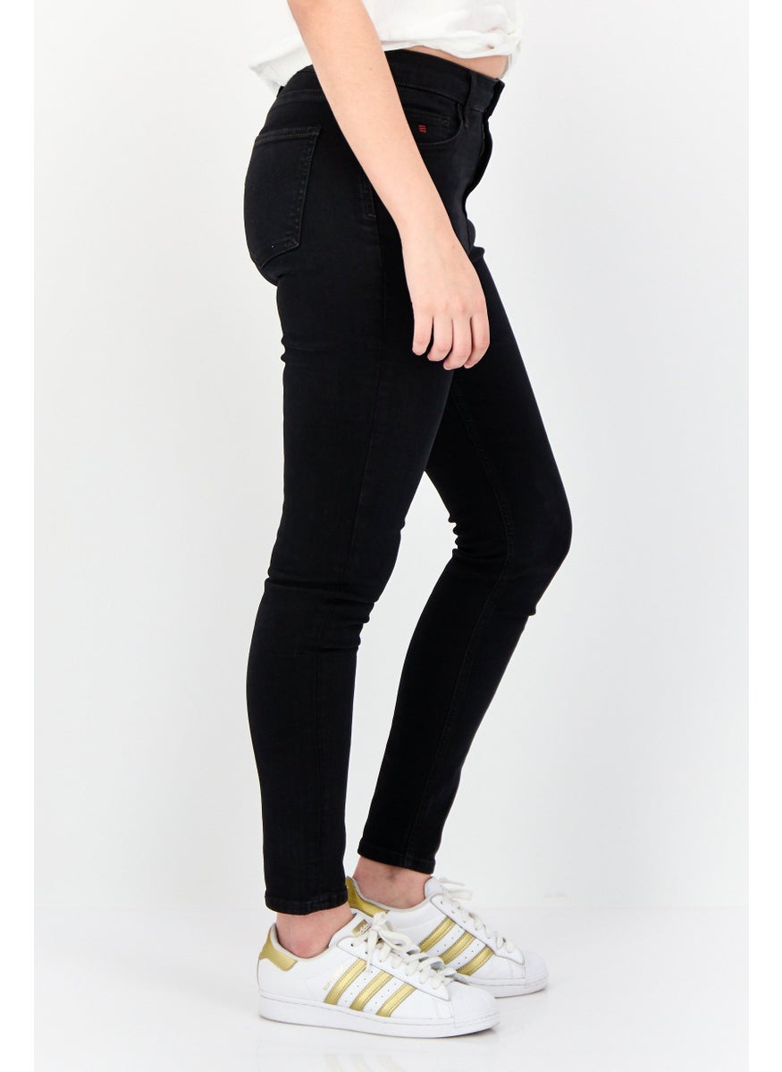 Women Skinny Fit Plain Stretchable Jeans, Black