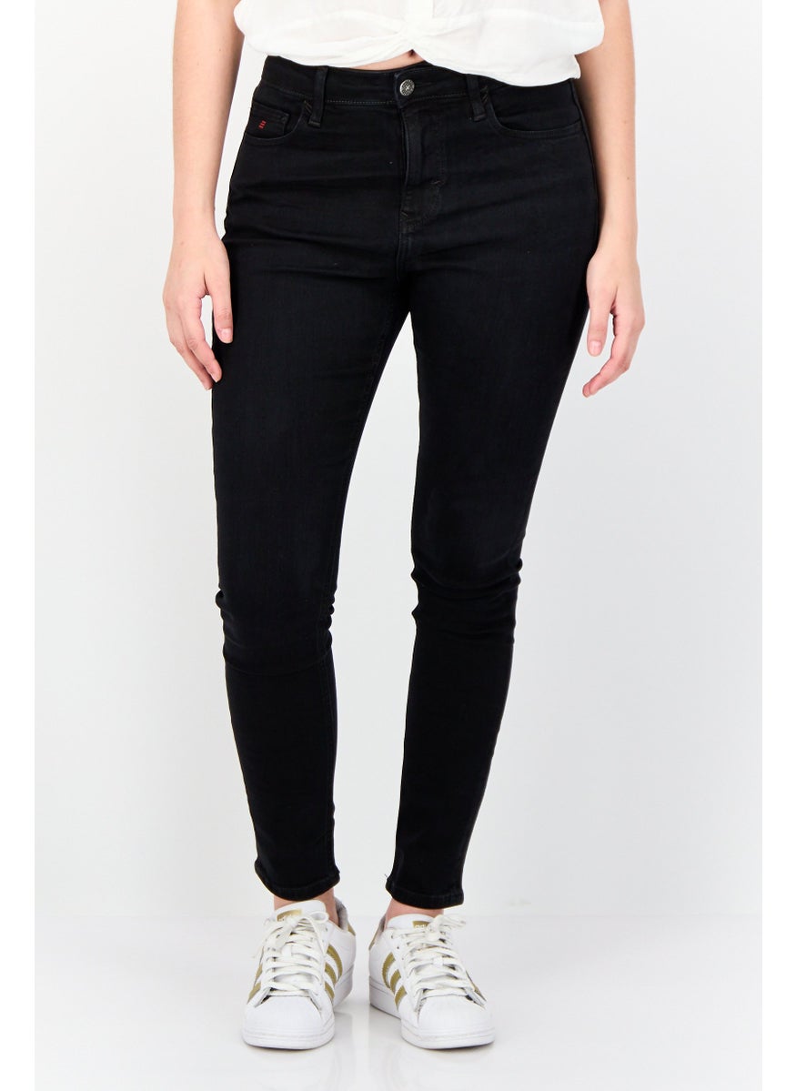 Women Skinny Fit Plain Stretchable Jeans, Black