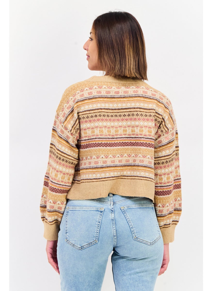 Women V-Neck Crochet Patten Cardigans, Multicolor