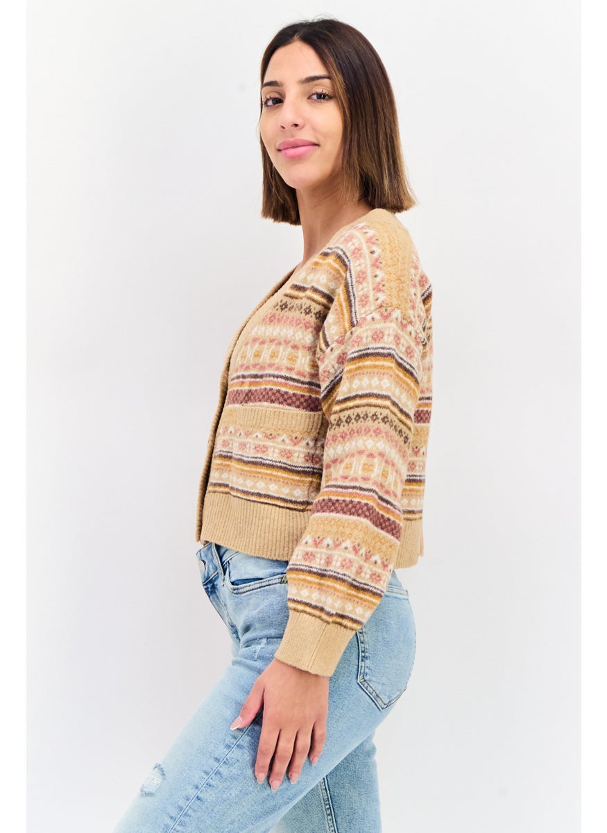 Women V-Neck Crochet Patten Cardigans, Multicolor