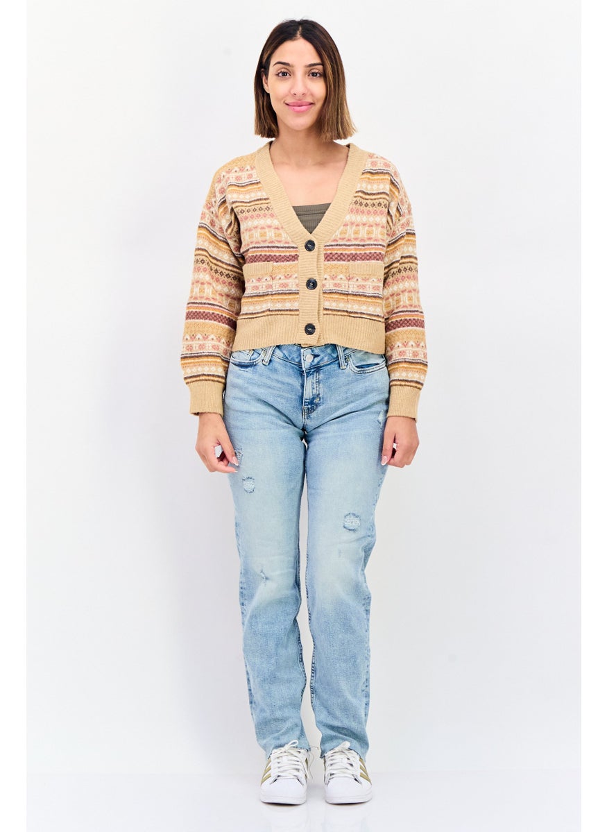 Women V-Neck Crochet Patten Cardigans, Multicolor