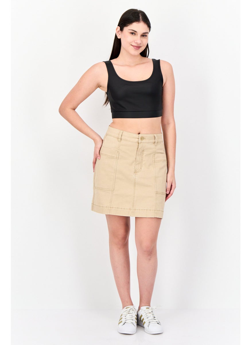 Women Solid Mini Skirt, Tan