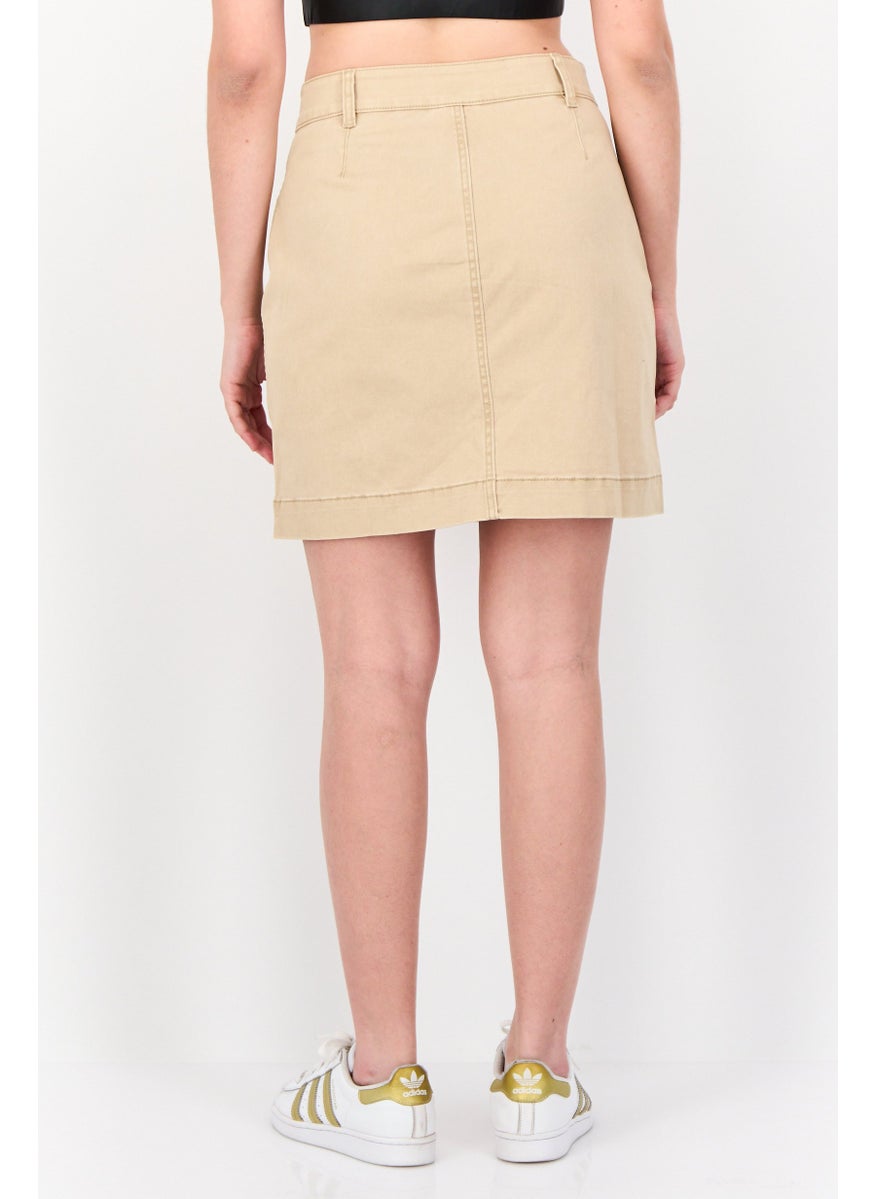 Women Solid Mini Skirt, Tan