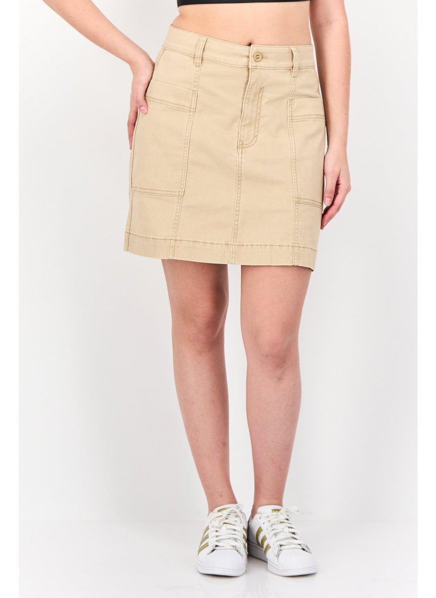 Women Solid Mini Skirt, Tan