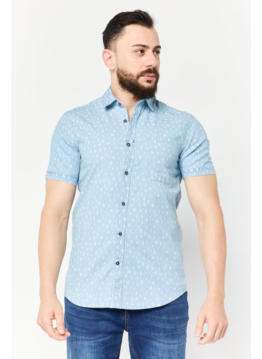 Men Slim Fit Allover Print Short Sleeve Casual Shirt, Multicolor