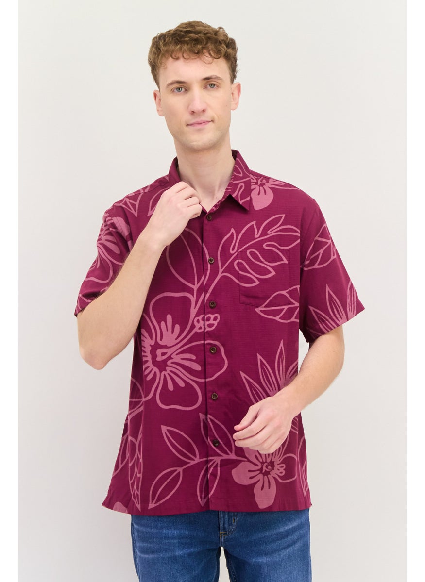 Men Regular Fit Allover Print Short Sleeve Casual Shirt, Maroon