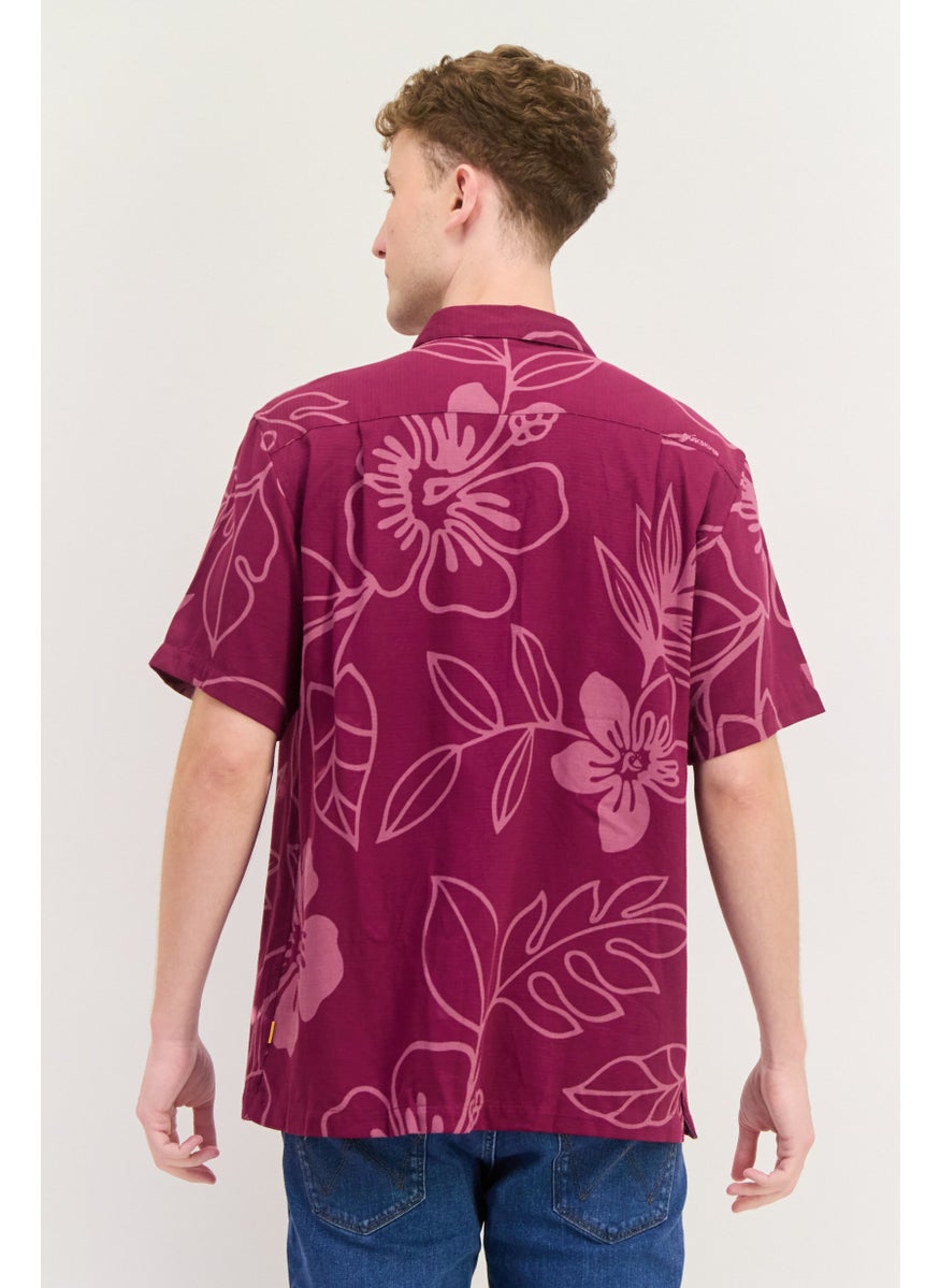 Men Regular Fit Allover Print Short Sleeve Casual Shirt, Maroon