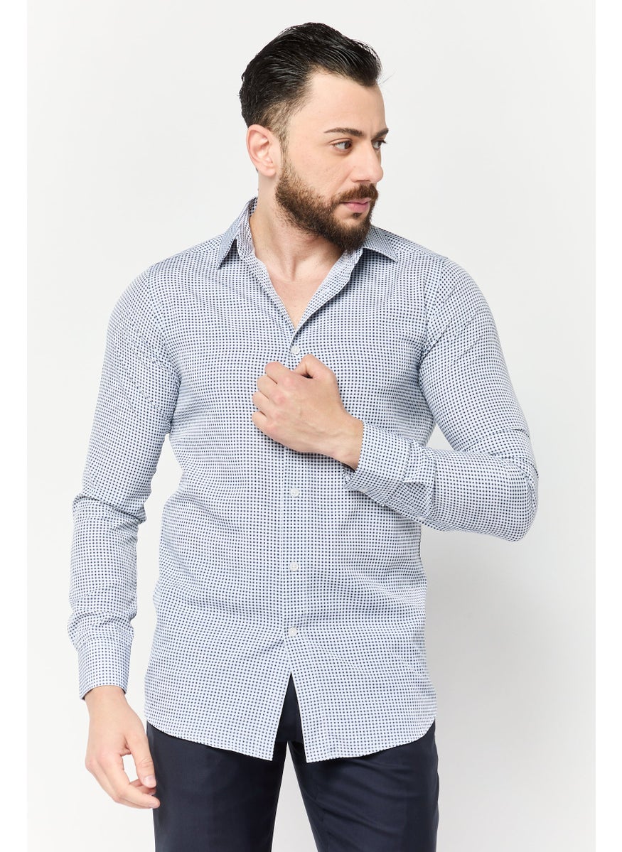 Men Modern Fit Micro Check Long Sleeves Dress Shirt, Multicolor