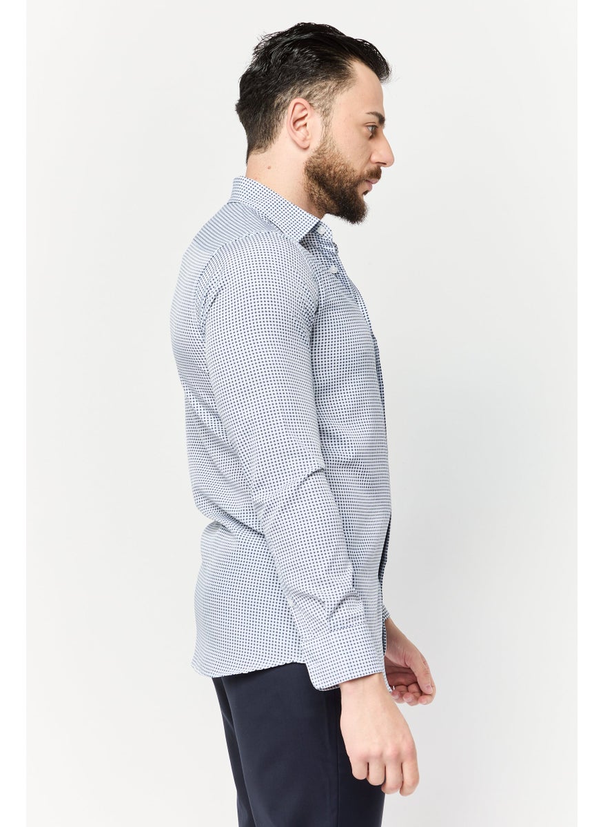 Men Modern Fit Micro Check Long Sleeves Dress Shirt, Multicolor