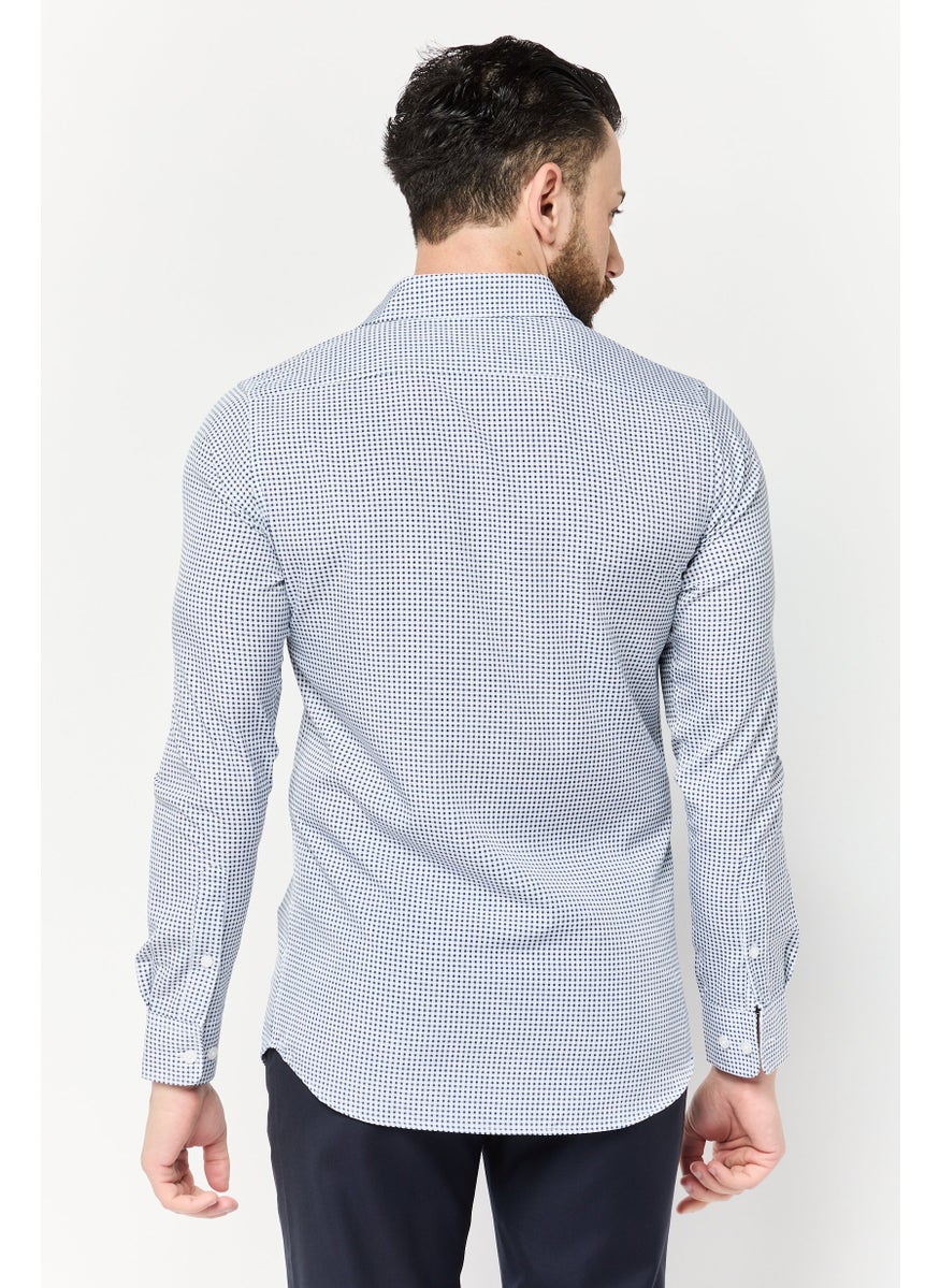 Men Modern Fit Micro Check Long Sleeves Dress Shirt, Multicolor