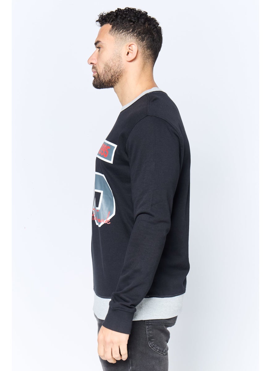 Men Crew Neck Printed Long Sleeve Sweatshirts, Heather Grey