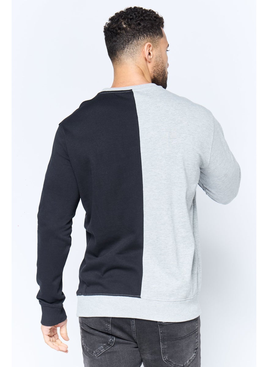 Men Crew Neck Printed Long Sleeve Sweatshirts, Heather Grey