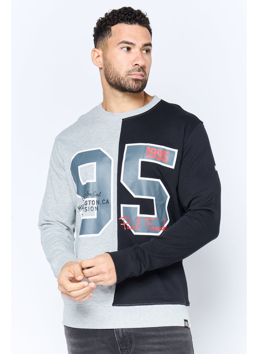 Men Crew Neck Printed Long Sleeve Sweatshirts, Heather Grey