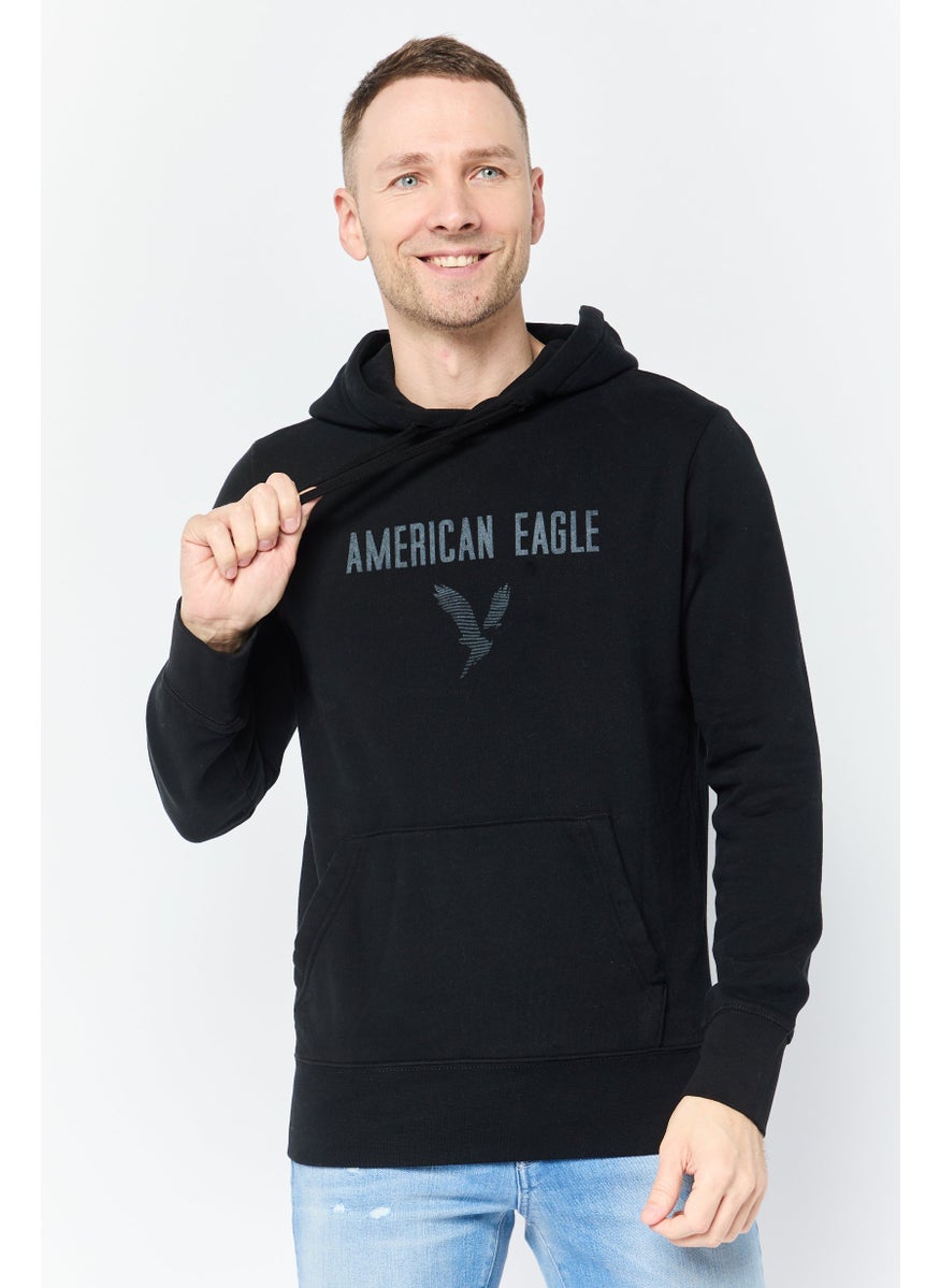 Men Long Sleeves Brand Logo Hoodie, Black