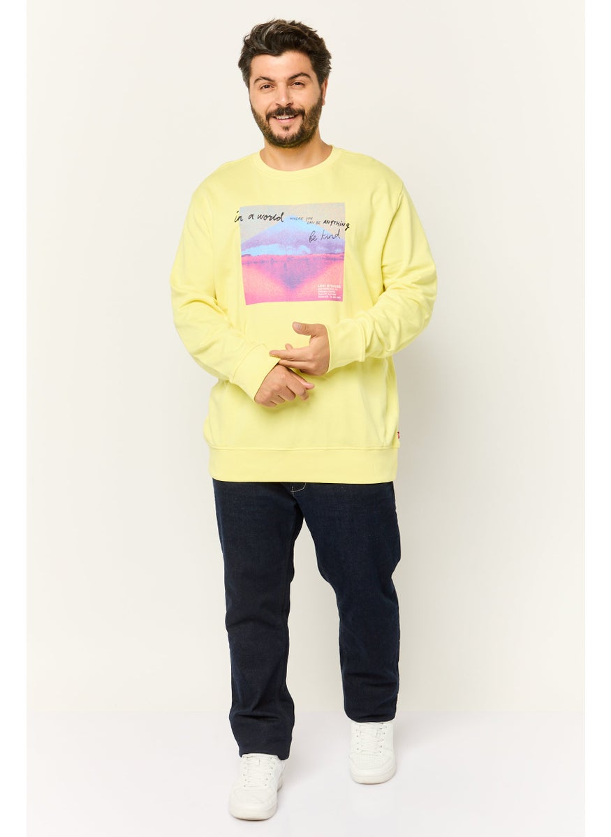 Men Long Sleeve Graphic Print Sweatshirt, Yellow/Pink Combo
