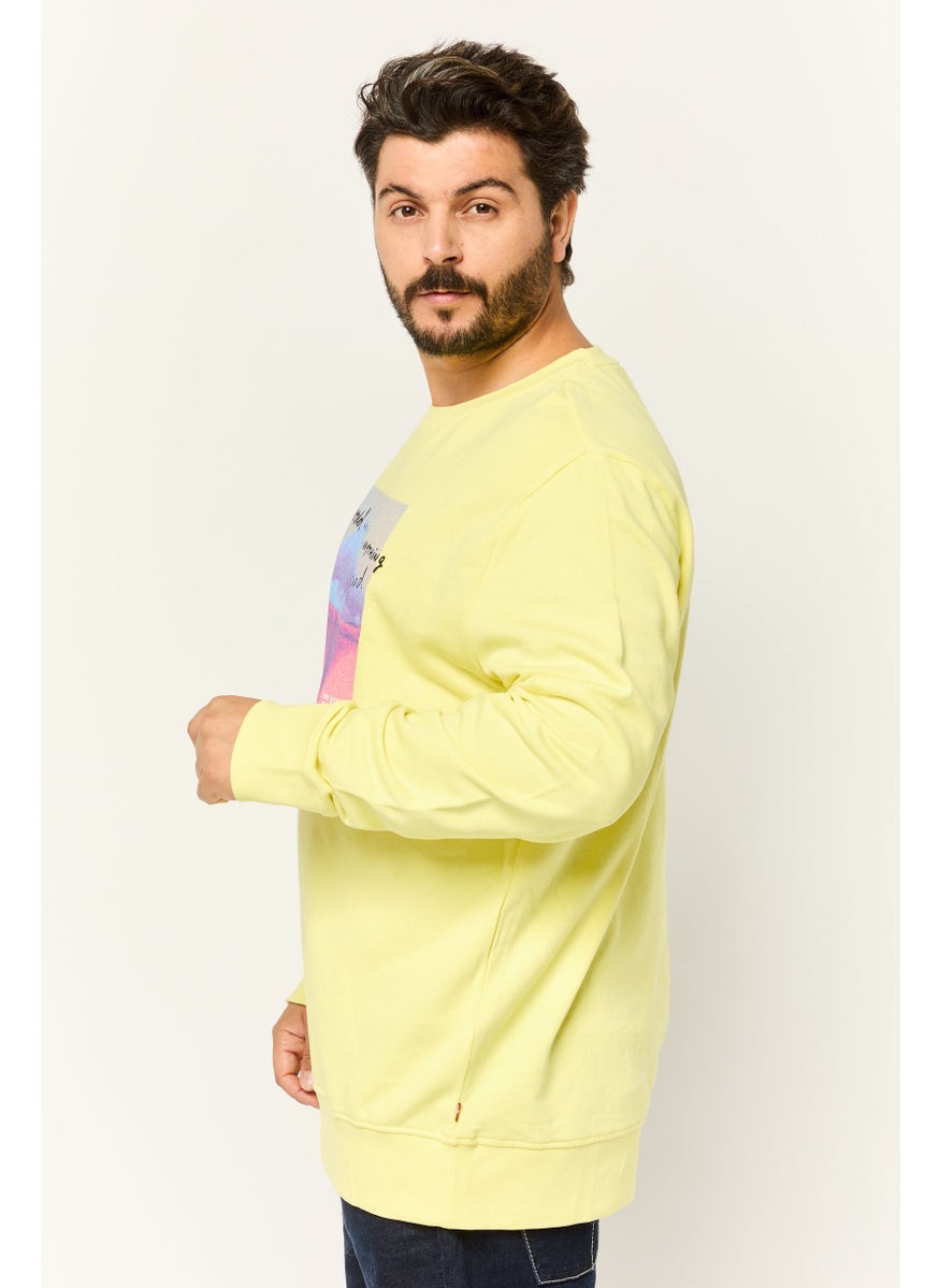 Men Long Sleeve Graphic Print Sweatshirt, Yellow/Pink Combo