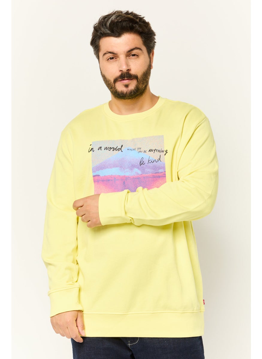 Men Long Sleeve Graphic Print Sweatshirt, Yellow/Pink Combo