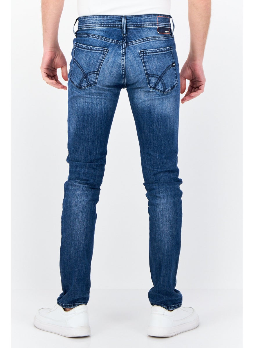 Men Skinny Fit Wash Stretchable Jeans With Sock Set, Blue