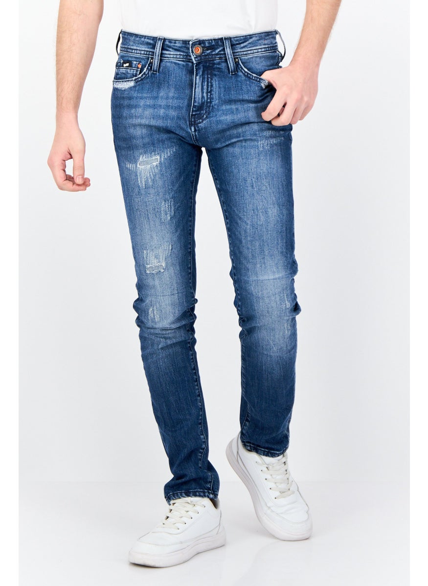 Men Skinny Fit Wash Stretchable Jeans With Sock Set, Blue