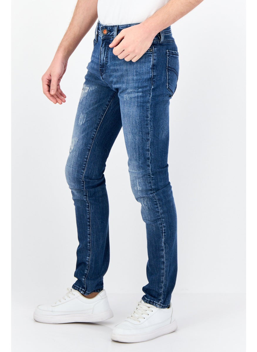 Men Skinny Fit Wash Stretchable Jeans With Sock Set, Blue