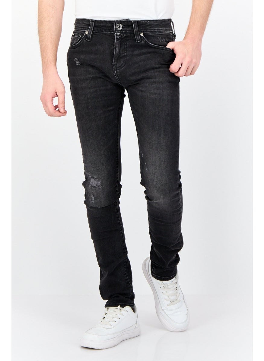 Men Skinny Fit Wash Stretchable Denim Jeans, Black