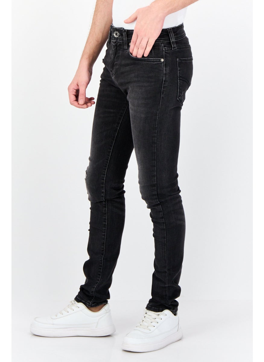 Men Skinny Fit Wash Stretchable Denim Jeans, Black
