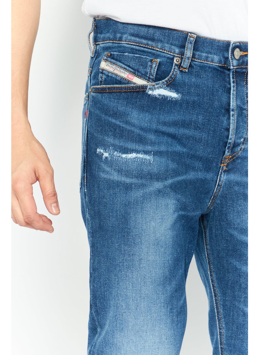 Men Regular Fit Tapered Leg Washed Stretchable Jeans, Blue