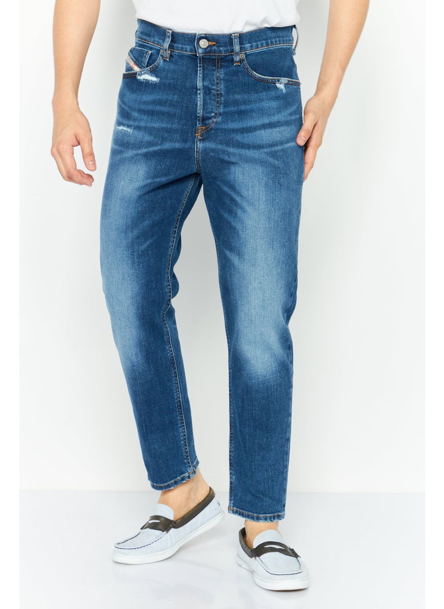 Men Regular Fit Tapered Leg Washed Stretchable Jeans, Blue