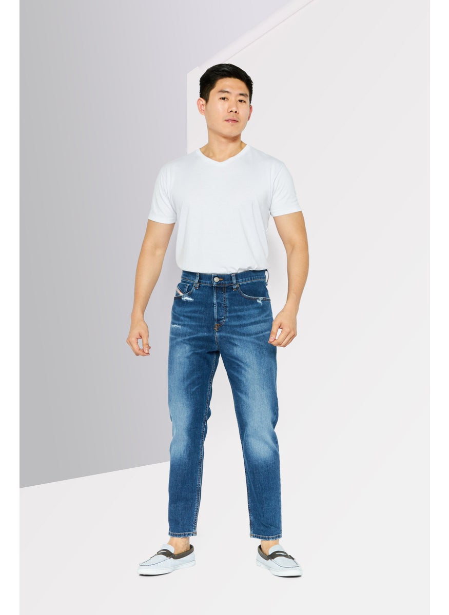 Men Regular Fit Tapered Leg Washed Stretchable Jeans, Blue