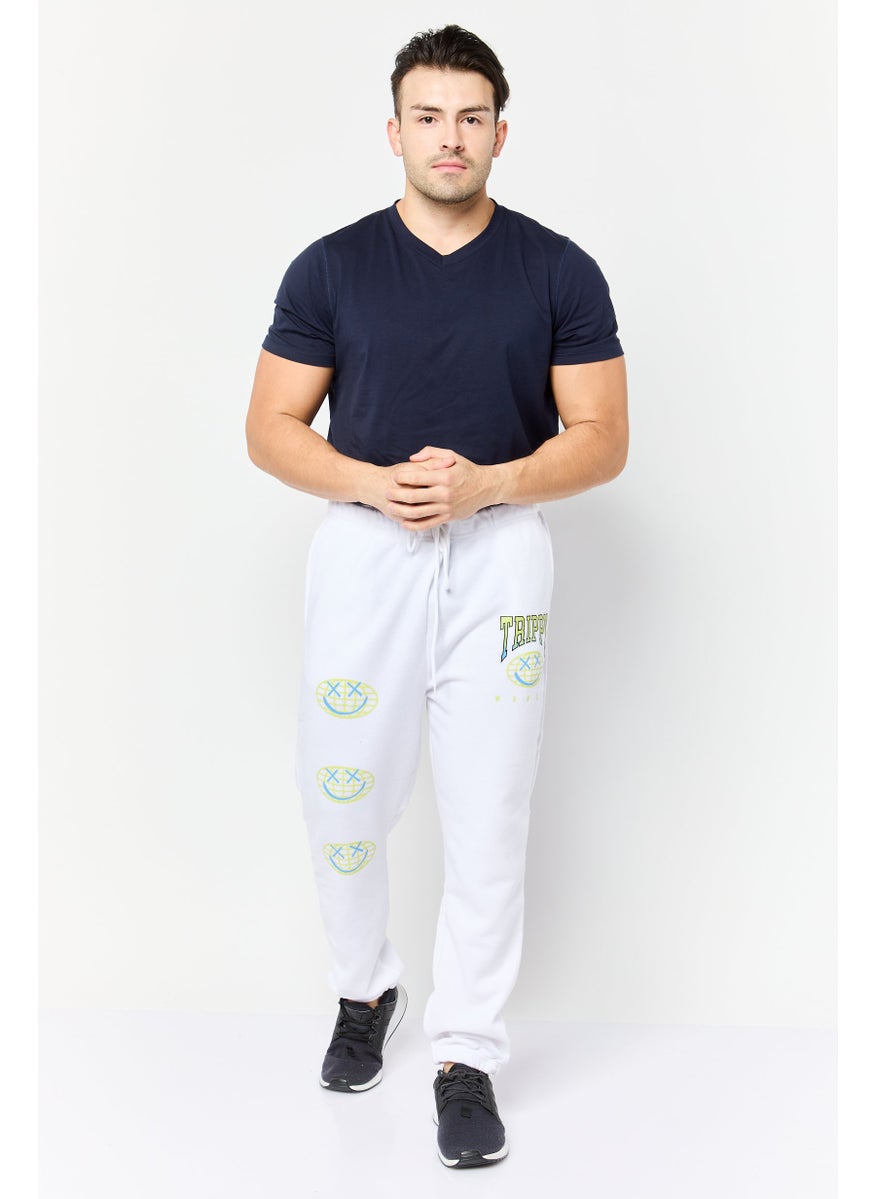 Men Relaxed Fit Graphic Print Sweatpants, White