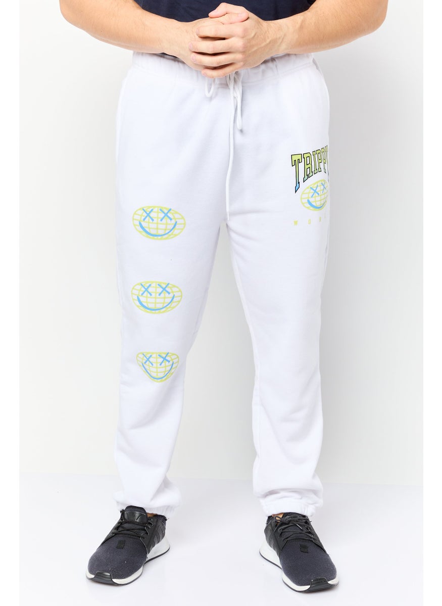 Men Relaxed Fit Graphic Print Sweatpants, White