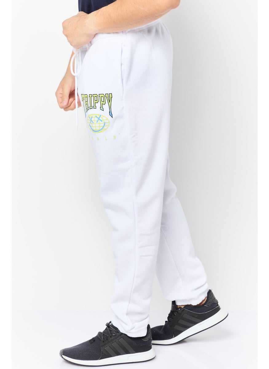 Men Relaxed Fit Graphic Print Sweatpants, White