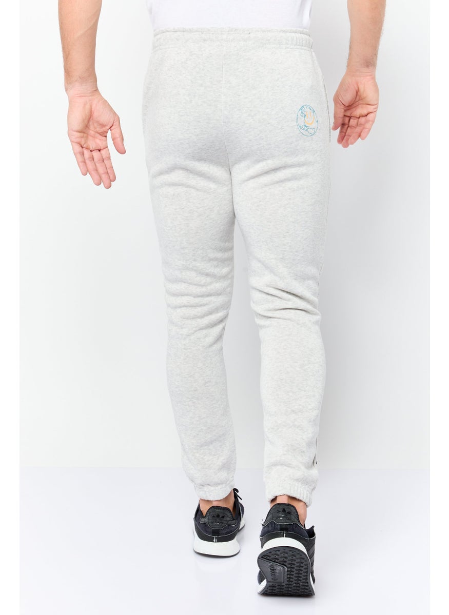 Men Regular Fit Graphic Print Sweatpants, Light Grey