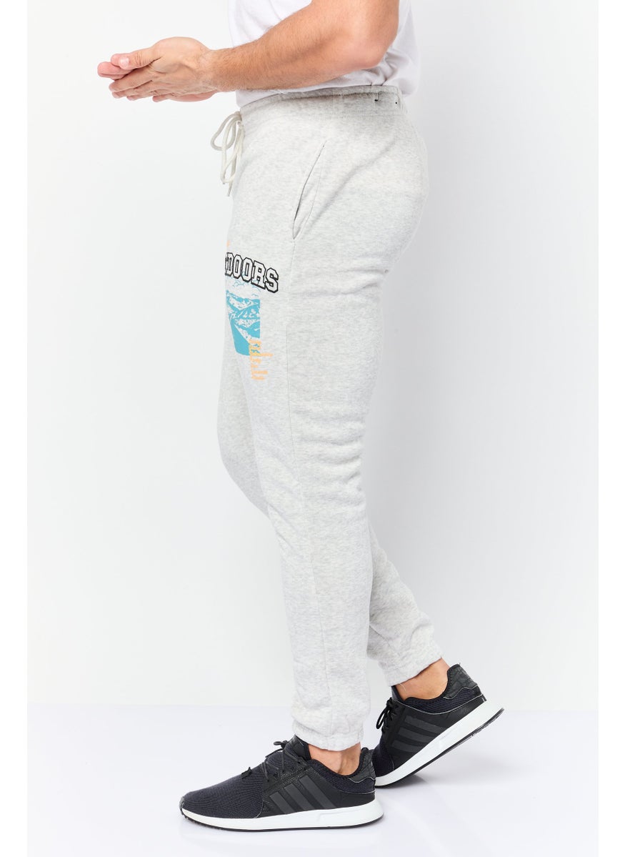 Men Regular Fit Graphic Print Sweatpants, Light Grey