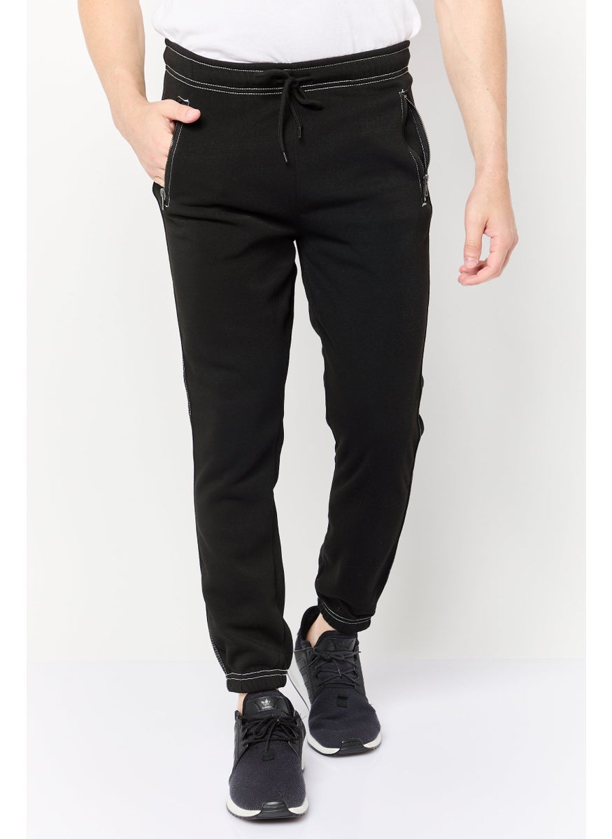 Men Relaxed Fit Plain Sweatpants, Black