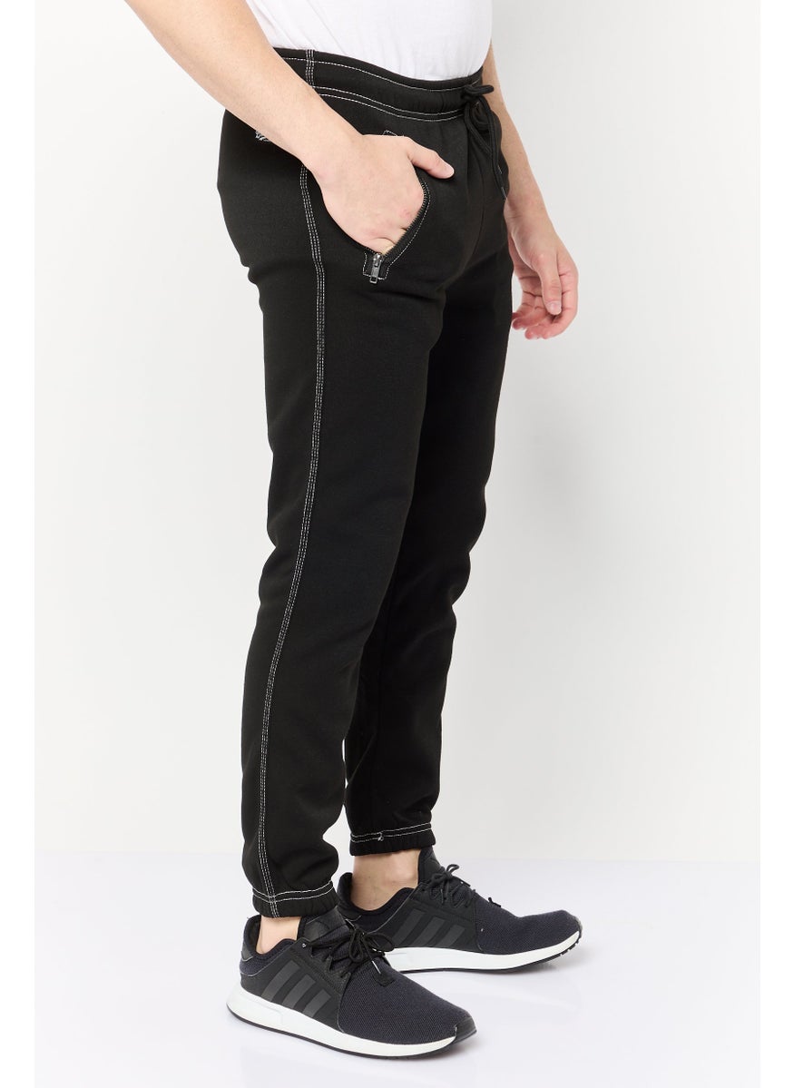 Men Relaxed Fit Plain Sweatpants, Black