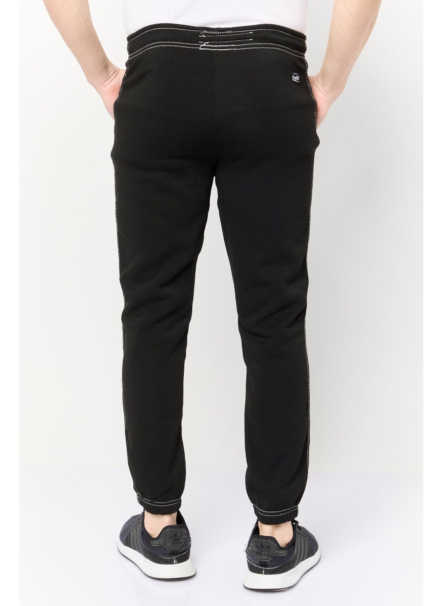 Men Relaxed Fit Plain Sweatpants, Black