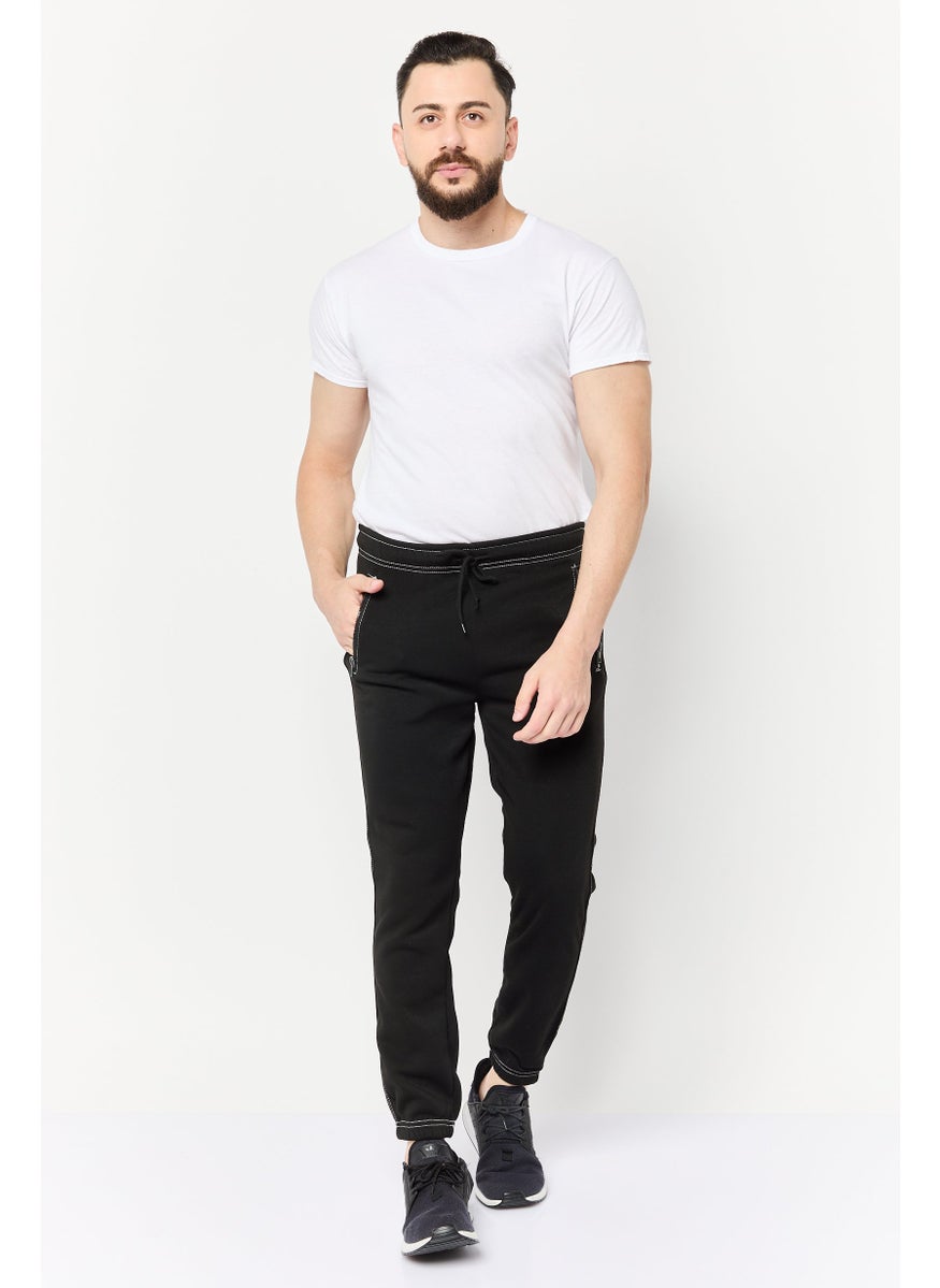 Men Relaxed Fit Plain Sweatpants, Black
