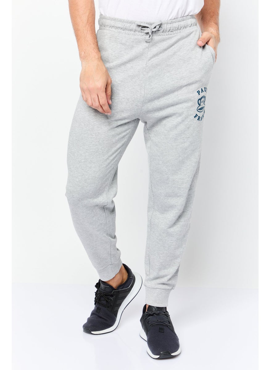 Men Regular Fit Brand Logo Jogger Pants, Grey