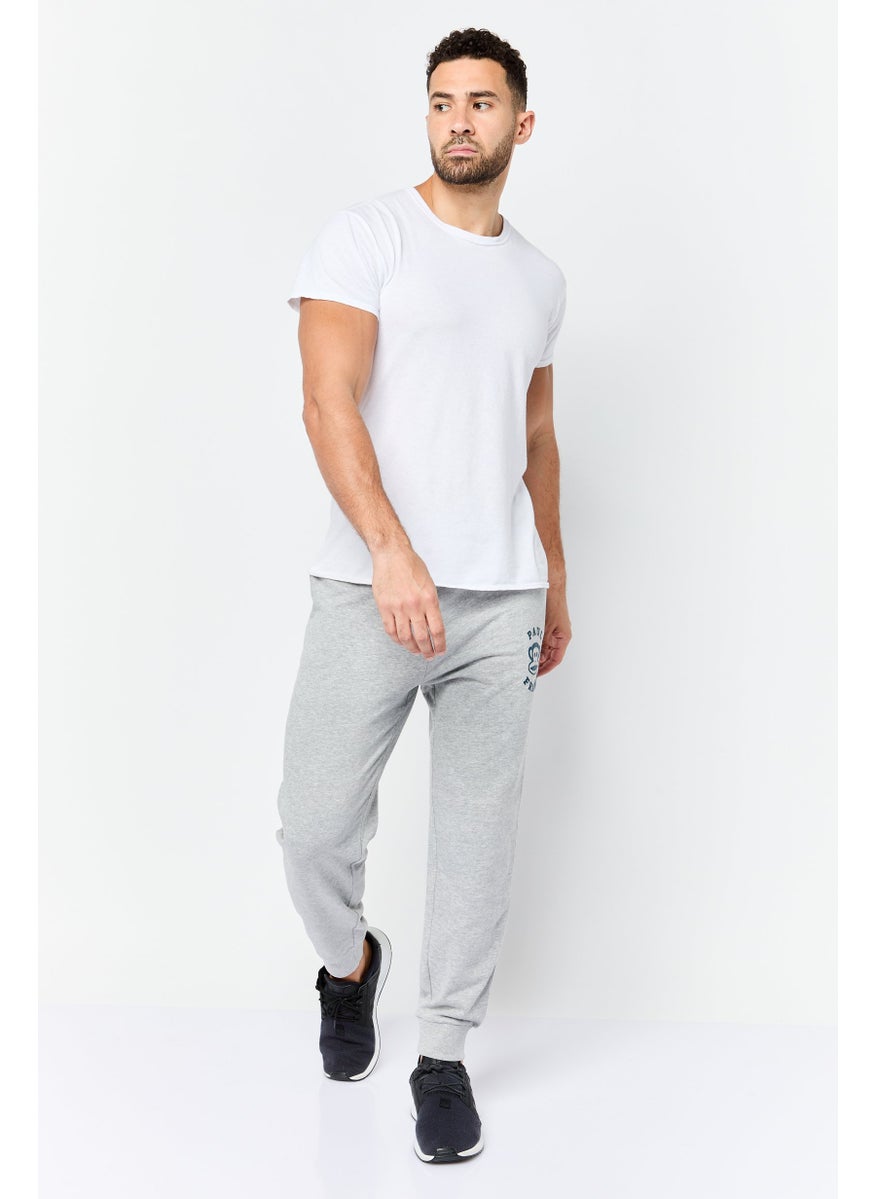 Men Regular Fit Brand Logo Jogger Pants, Grey