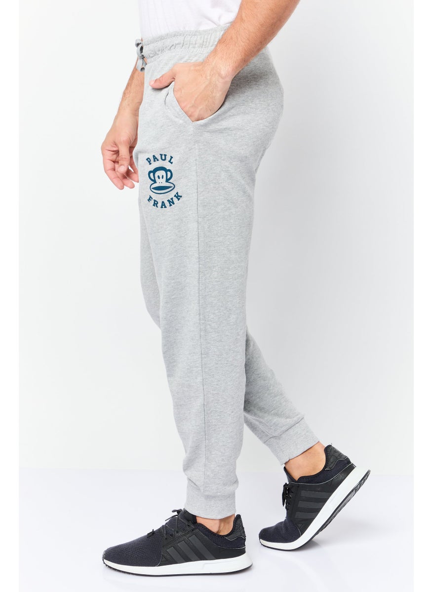 Men Regular Fit Brand Logo Jogger Pants, Grey