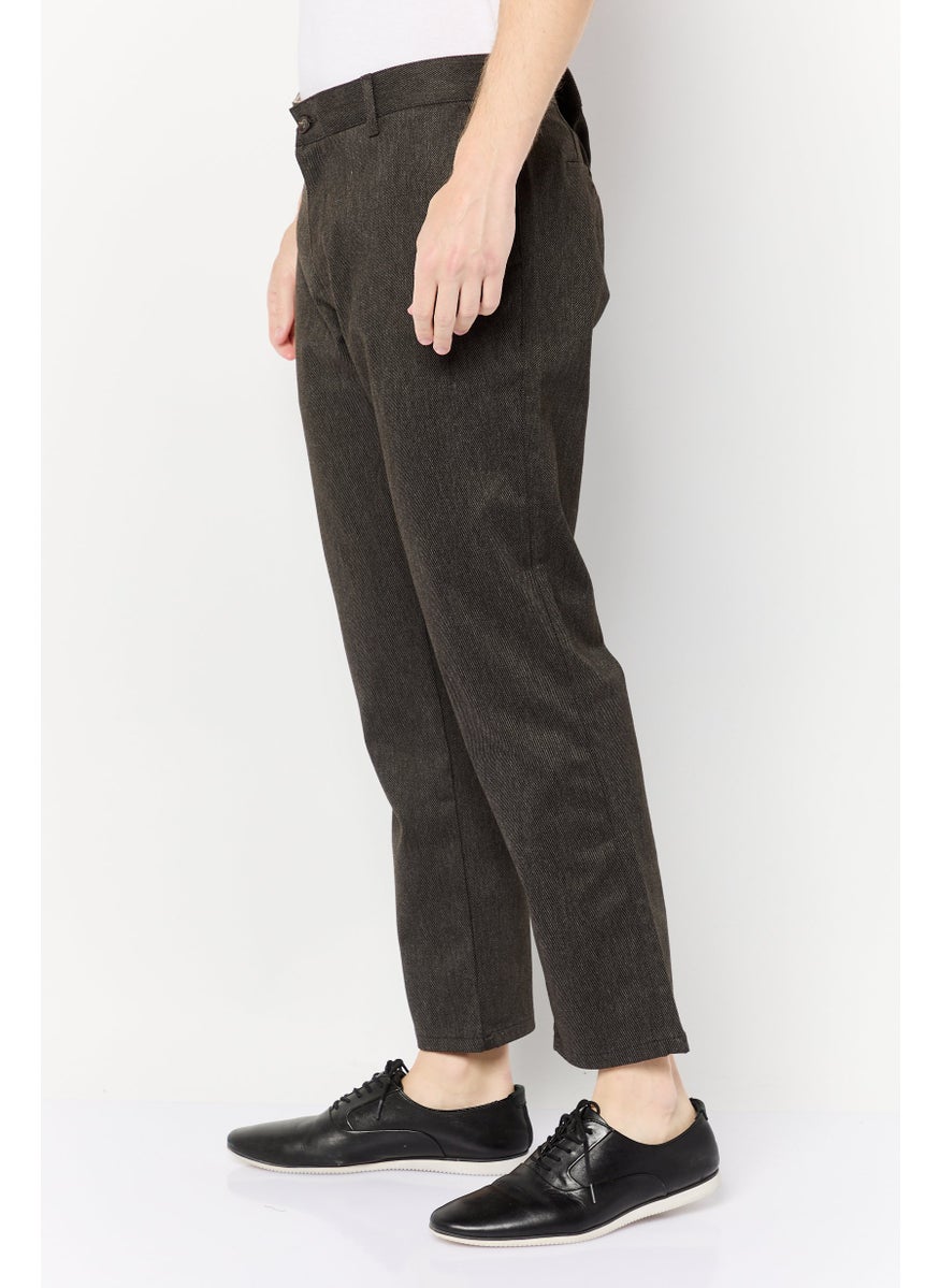 Men Regular Fit Textured Chino Pants, Dark Grey