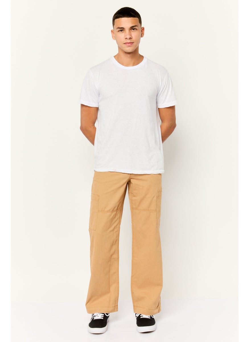 Men Regular Fit Solid Cargo Pants, Brown