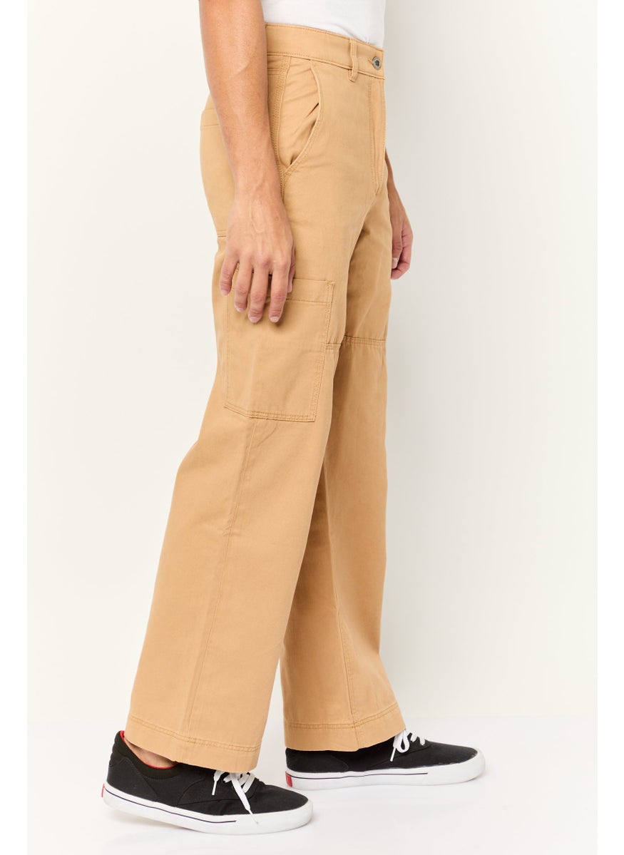 Men Regular Fit Solid Cargo Pants, Brown