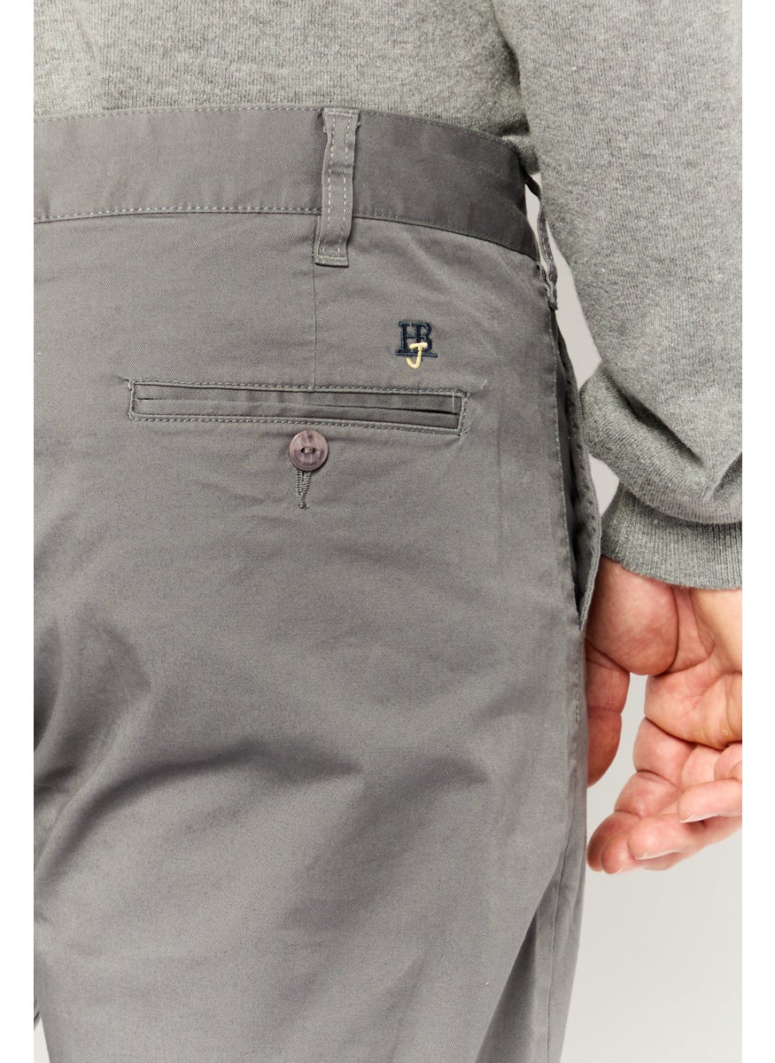 Men Tapered Fit Plain Chino Pants, Grey