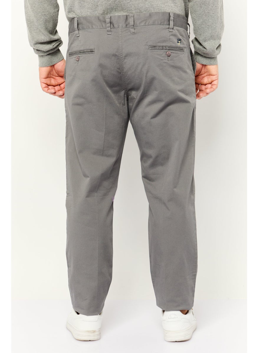 Men Tapered Fit Plain Chino Pants, Grey