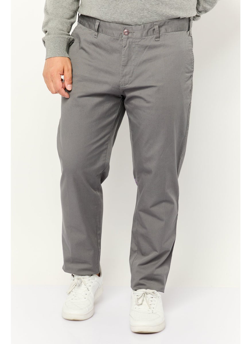 Men Tapered Fit Plain Chino Pants, Grey