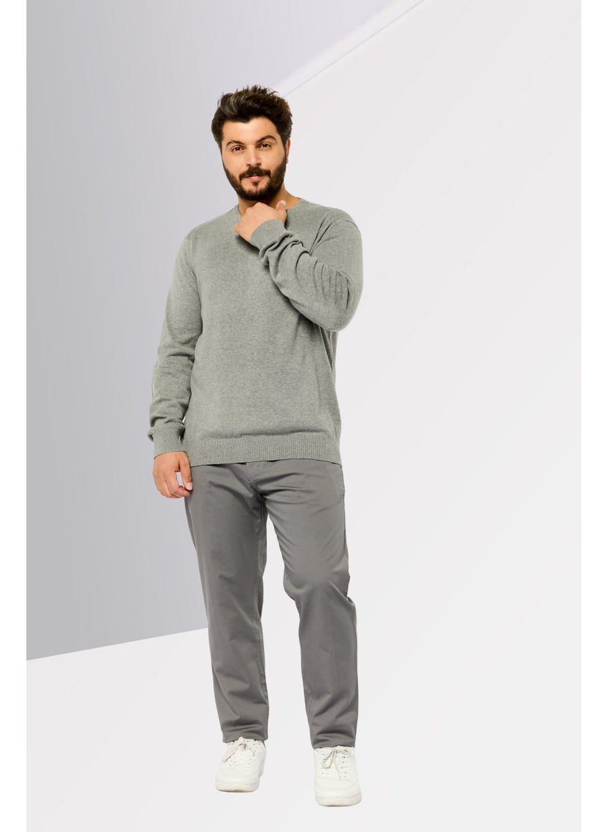 Men Tapered Fit Plain Chino Pants, Grey