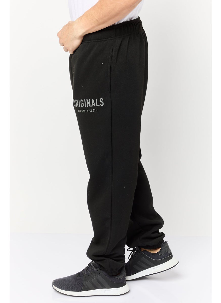 Men Regular Fit Brand Logo Sweatpants, Black