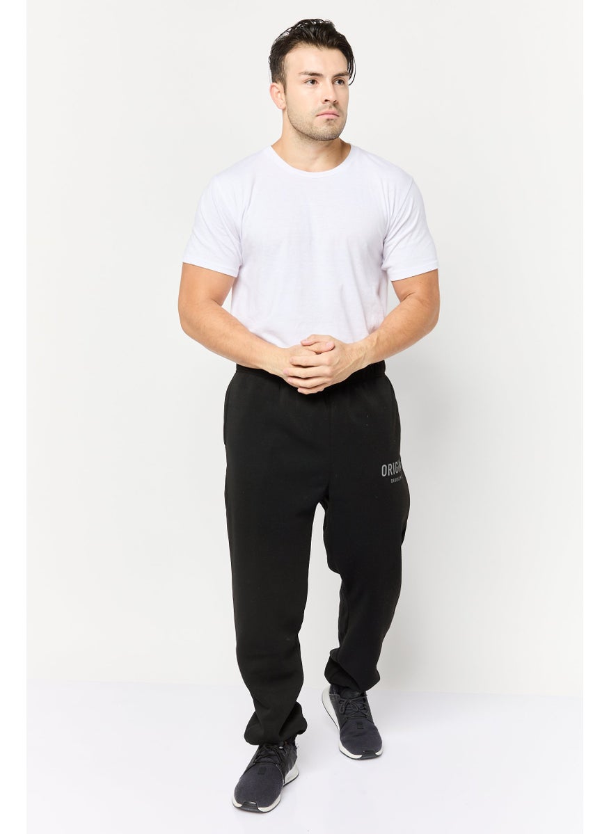 Men Regular Fit Brand Logo Sweatpants, Black